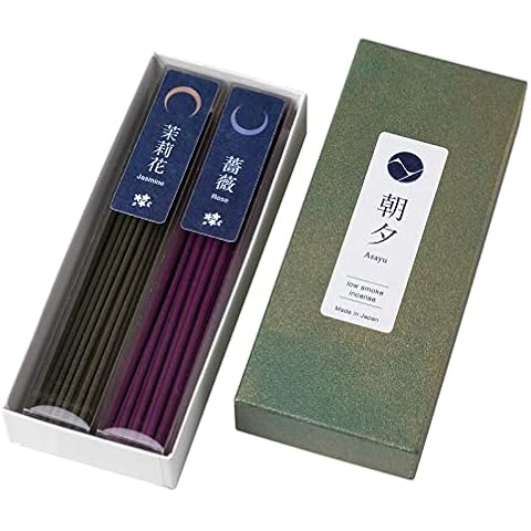 Asayu Japanese Low Smoke Incense Sticks Floral Scent Set ( Jasmine and Rose ), Made in Japan 40gr Quality Variety Pack for Relax (Floral Jasmine and Rose Incense Set) Cover