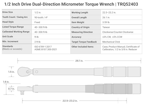 Image of TEKTON 1 /2 Inch Drive Micrometer Torque Wrench | TRQ52403
