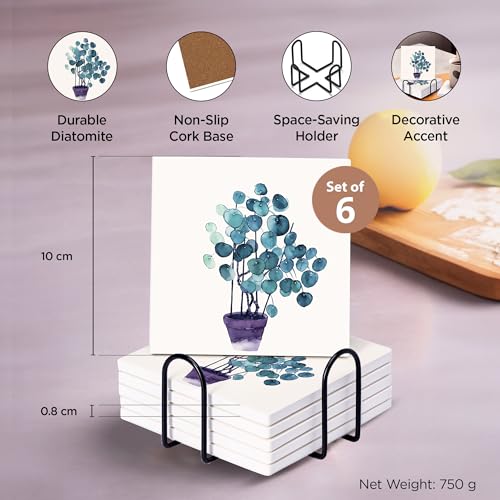 Image of The Better Home Diatomite Coasters Set of 6 (Dia - 10cm) | Dining Table Decor Accessories | Cups /Coffee Mugs /Glasses Coaster Set | Glass Cover Lid | Kitty Party Return Gifts for Women