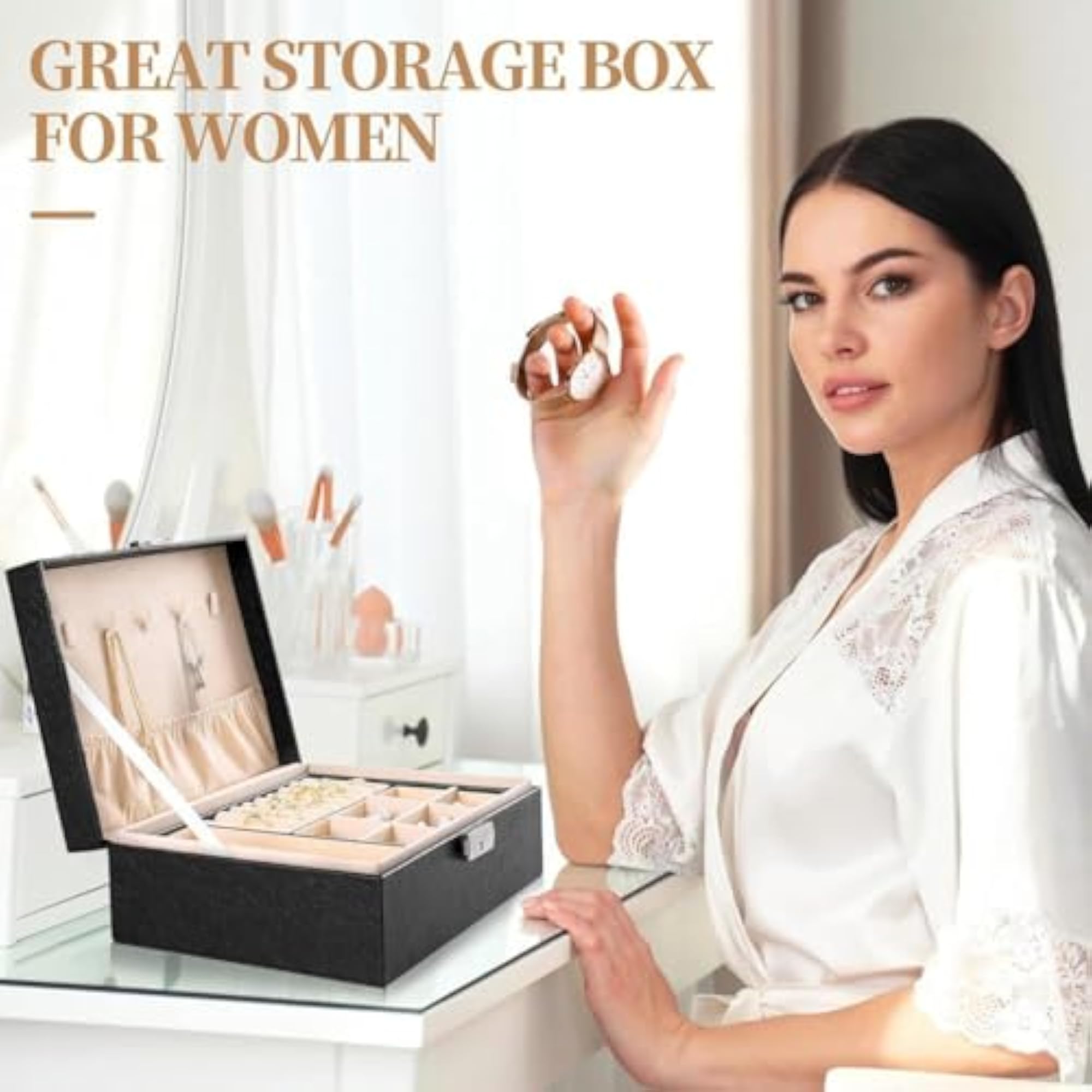Double Layer PU Leather Jewellery Box with Watch Display