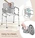 SOUNDFUSE Bedside Commode Chair with Padded Seat and Backrest, Aluminum Dual-Crossbar, Height Adjustable, Portable Toilet for Seniors and Adults, Potty Bucket and Splash Guard, 350 lbs Weight Capacity