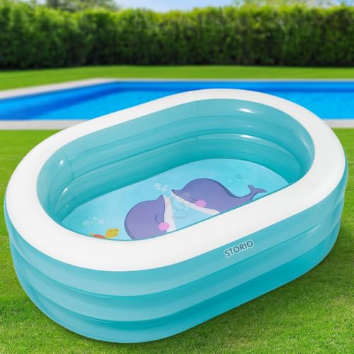 Image of Storio Oval Whale Inflatable Pool for Kids - Multicolor | Baby Swimming Pool for Toddlers | Whale Design Water Play Pool for Balcony, Garden & Outdoor | Safe PVC Splash Tub for Boys & Girls