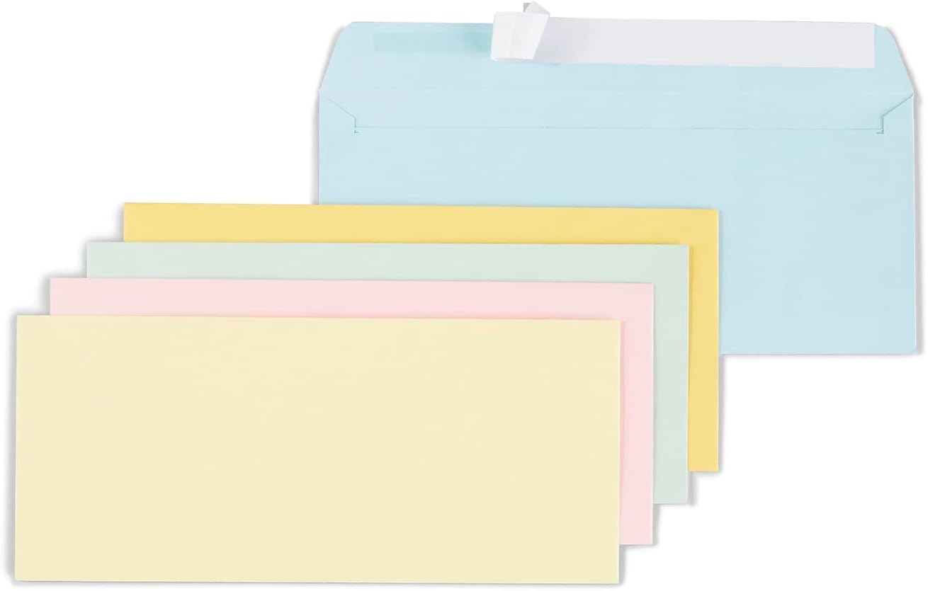 Staples 122726 EasyClose Pastel Color #10 Envelopes 4 1/8-Inch H x 9 1/2-Inch W Assorted 50/PK