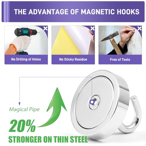 Image of Neosmuk Magnetic Hooks Steel Tube Design for Cruise,100lb+ Silver,10 Pack