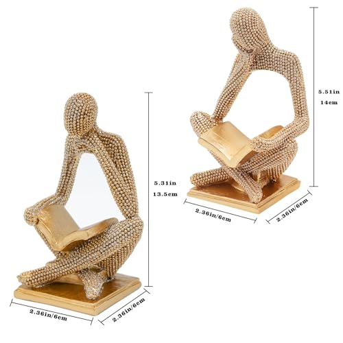 Neeenn Sparkling Gold Reading Women Statue Set, Thinker Sculptures, Abstract Art Ornament, Modern Aesthetic Figurine Decoration for Home Living Room Bedroom Office Shelf Table Desk Bookshelf Decor
