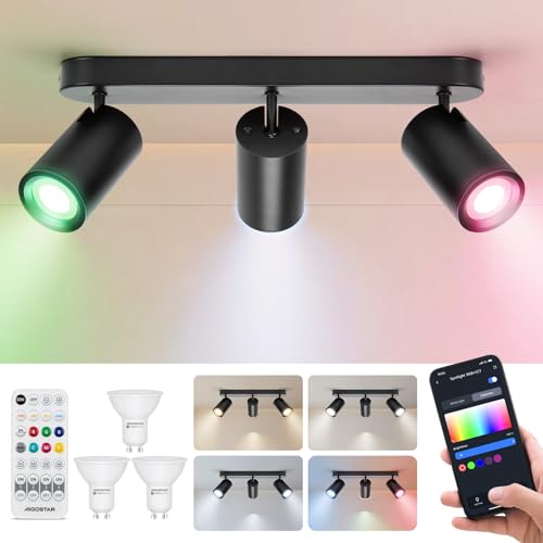 Aigostar Deckenstrahler GU10 Smarte 3 Flammig, LED Deckenleuchte Dimmbar Wandstrahler Kompatibel mit Alexa, Deckenspots mit Fernbedienung für Küche Schlafzimmer Wohnzimmer (Mit Intelligent Glühbirne) Aigostar Deckenstrahler GU10 Smarte 3 Flammig, LED Deckenleuchte Dimmbar Wandstrahler Kompatibel mit Alexa, Deckenspots mit Fernbedienung für Küche Schlafzimmer Wohnzimmer (Mit Intelligent Glühbirne)