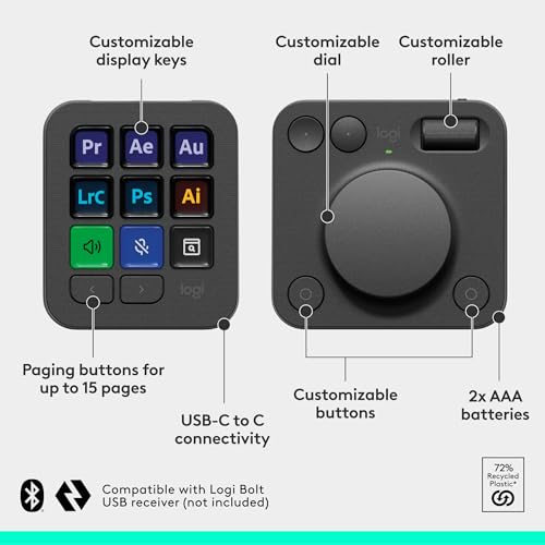 Logitech MX Creative Console, 9 Customizable LCD Keys, Stream Deck Accessories, Control Dial for Graphic Design, Adobe, Zoom, Spotify - Graphite, 3-Month Adobe Creative Cloud Membership
