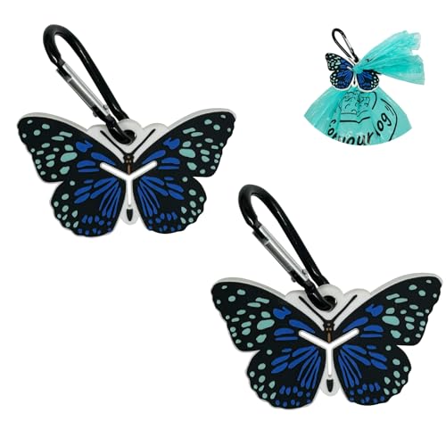 Image of Poop Bags Clips for Leashes Silicon Dog Poop Bag Holder Dispenser Hands-free Poop Bag Holders for Leashes Dog Walking Accessories Dog Leash Attachment for Hanging Used Dog Waste Bags(Butterfly)