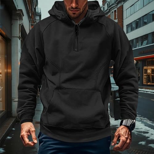 GOFULY Quarter Zip Hoodies For Men Tall Fleece Tactical Sweatshirts Lightweight Hooded Fall Streetwear Pullover With Pockets2