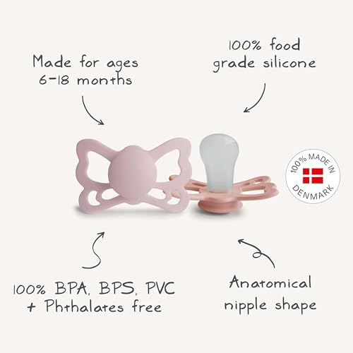 Image of FRIGG Butterfly Anatomical SilkySoft Silicone Baby Pacifier | Made in Denmark | BPA-Free (Silky Satin /Cream, 6-18 Months)