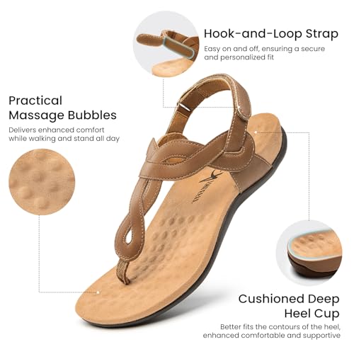 Athlefit Orthopedic Arch Support Flat Sandals for Women Comfortable Orthotic Casual Summer Tan Beach Thong Sandals Size 6,AD00632 — view 4