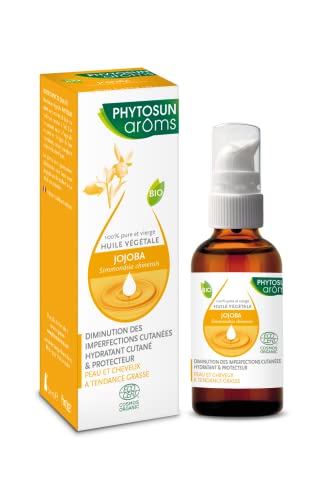 Phytosun Arôms Huile Végétale de Jojoba Bio - 100% Pure et Vierge - Diminution des imperfections cutanées, Hydratant cutané et Protecteur - 50ml