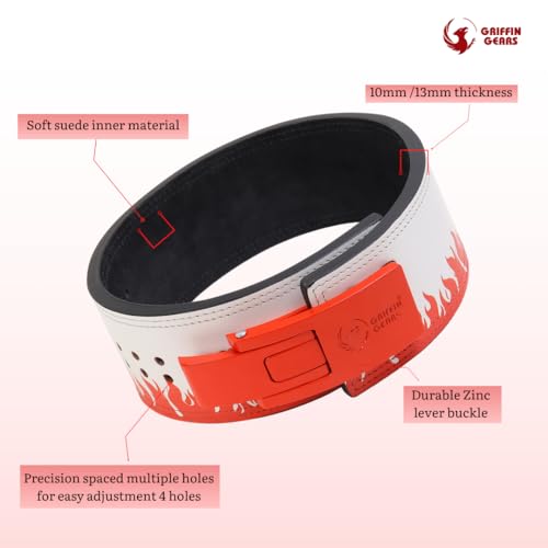 Image of 10MM UV Print Designer Lever Gym Belt | Custom Powerlifting Belt | 100% Full Grain Genuine Leather | IPF Standard | Red Fire Belt with Red Buckle | Size Small