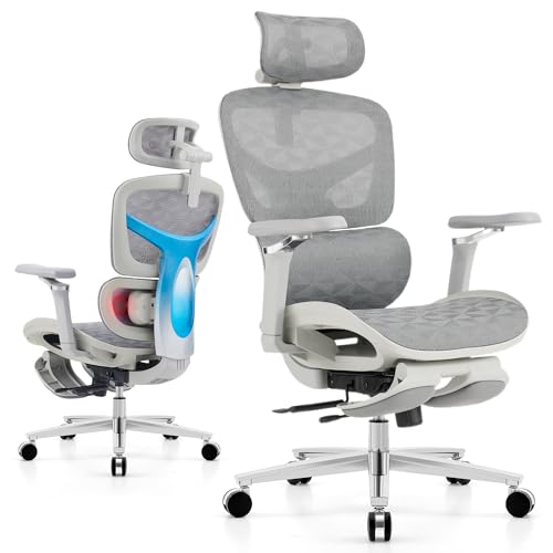 Image of Ergonomic Office Chair with Footrest & Massage Lumbar Support - Adjustable Seat Depth & Back Height Reclining Big and Tall 400LBS Mesh Chair, 4D Headrest & 6D Armrests, for Home Office /Gaming(Gray)