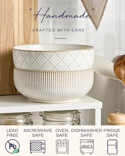 getstar Large Serving Bowls (8 inch & 60 fl oz), Ceramic Salad Bowl Set of 2, Microwave and Dishwasher Safe, Farmhouse Kitchen Decorative Bowls Set - Image 4