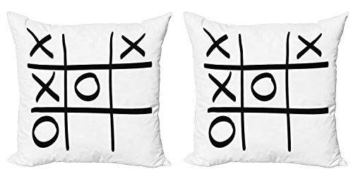ABAKUHAUS XO Set de 2 Fundas para Cojín, Patrón Juego manía, con Estampado en Ambos Lados con Cremallera, 40 cm x 40 cm, En Blanco y Negro