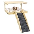 Amakunft Guinea Pig Hideout - Natural Wooden, Detachable Guinea Pig Platform with Stairs and Mat, Guinea Pig House, Small Animal Habitat for Guinea Pig Cages Hamsters Bunny Chinchillas