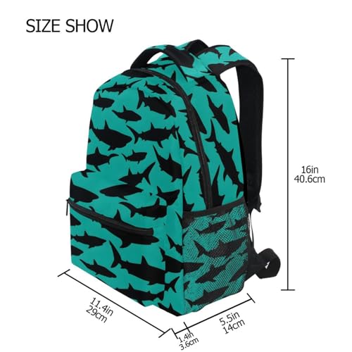 Black Shark Silhouette Blue Backpack for School Boys Girls Adults Kids Bookbag Laptop Bag 18L4