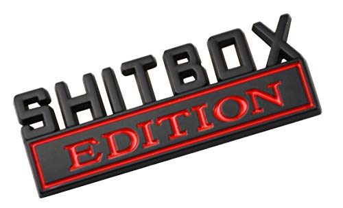 Image of 2pcs Metal Shitbox Edition CAR Emblem Badge 3D Sticker Decal Compatible with F-150 F250 F350 Silverado 1500 2500 3500 (Black Red)