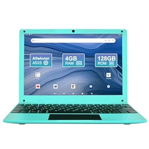 Mini computadora portátil, Android 13 de 10.1 pulgadas, 4 GB de RAM, 128 GB de almacenamiento, pantalla IPS HD, píxeles de 1280 x 800, Netbook portátil con CPU Allwinner A523 azul