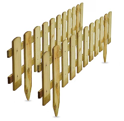 rightclick Pack of 2 Wooden Picket Fence Panels - Decorative Outdoor Patio Lawn Pathway Backyard Wood Fence Panels - Weather Resistant Wooden Garden Edging Fence Panel