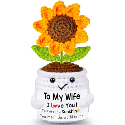 Qunland Easter Gifts for Wife Her from Husband, to My Wife Handmade Crochet Sunflower Doll, Mothers...