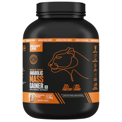 Image of BeastLife High Protein Mass /Weight Gainer | 2.5 KG | Butterscotch | NABL LAB Tested | For Muscle Gain & Fast Growth | Cereal-Based Formula, No Maltodextrin | India's #1 Cereal Based Bulk Gainer