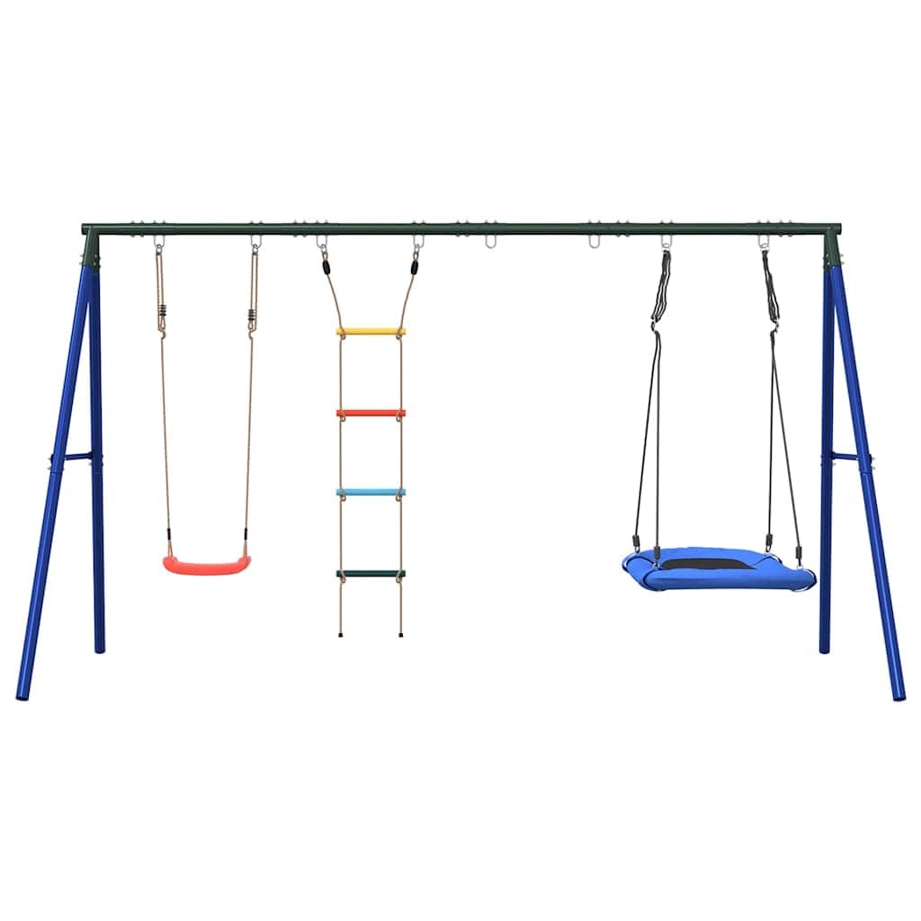 Schaukel-Set mit robustem Metallgestell, verstellbarem Schaukelsitz, Nestschaukel und Strickleiter für Kinder im Außenbereich, geeignet für Gärten, Spielplätze und Kindergärten