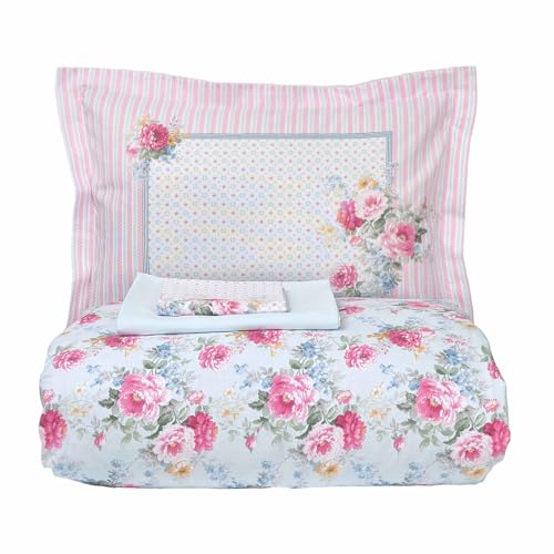 Karaca Home Haley Blau Cotton Natürliche Doppelbettwäsche Duvet Cover (200x220 cm) Bed Linen (240x260 cm) 2 Voluminous Pillowcases (50x70 cm) Material 100% Cotton