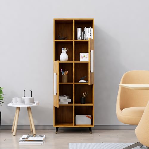 Image of Bniture Bookshelf for Home | Engineered Wood Book Shelf with 2 Door & 6 Shelf | Open Book Shelf Stand for Library | Multipurpose Display Organizer for Living Room, Study & Office | Giant Wood