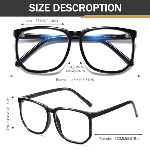 Image of TR90 Oversized Blue Light Blocking Glasses Men Women Ultralight Nerd Square Computer Games Black Large Eyewear