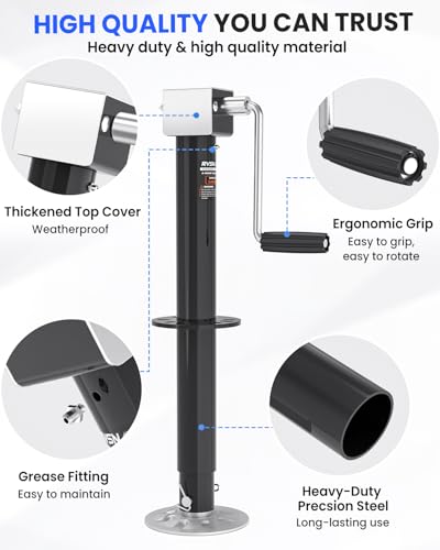 Image of 5000 lbs Heavy Duty Trailer Jack, A-Frame Trailer Jack, 20-24V Cordless Drill Compatible, RV Tongue Jack with 26 inch Lift, 9-Hole Drop Leg, Manual Crank Handle & Cover for Boat, Utility Trailers