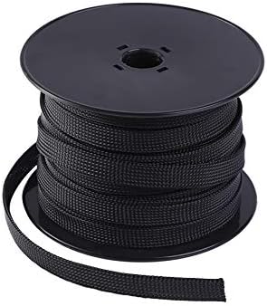 Keco 100ft – 1/4 inch PET Braided Expandable Cable Sleeve – Wire Sleeving for Audio Video and Other Home Device Cable Automotive Wire - Black