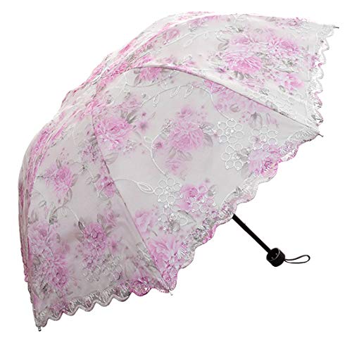 ShaqMars lace parasol umbrella Folding Anti-uv Sunshade Vintage Embroidered Sun Protection (Purple)