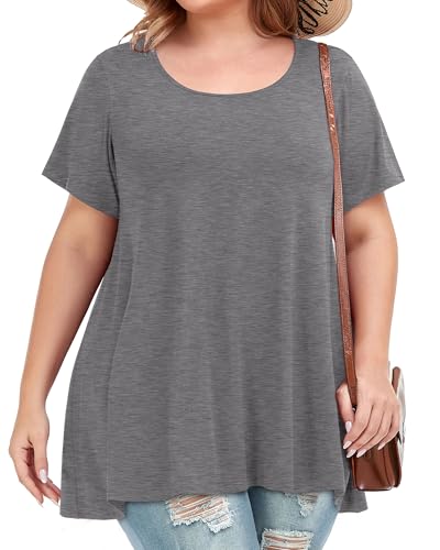 Image of JOELLYUS Plus Size Tops for Women Tunic Floral Casual Short Sleeves T Shirts Flowy Blouses 2026