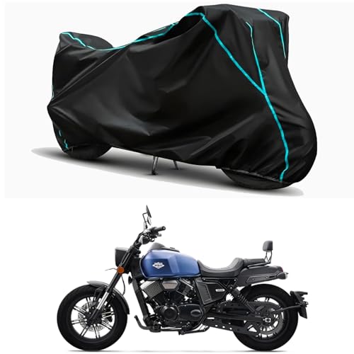 Image of Waterproof Bike Body Cover Compatible for | Keeway K-Light 250V Matte New | Taffeta Fabric, Sky Piping Design, Bottom Elastic Fit | Dustproof, Sun UV & Rain Protection for All Weather.
