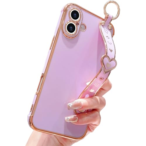 IDweel Cute for iPhone 16 with Adjustable Wristband Kickstand, Purple