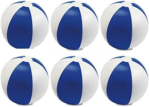 Pack of 6 Inflatable Colour Beach Ball Pool Game, Blue, 22cm / 9"