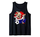 Croatian flag soccer fans jersey for proud football lovers of the Croatia soccer team. Funny design has a dog wearing a flag of Croatia sport jersey doing a hip hop dab dance and a soccer ball.
