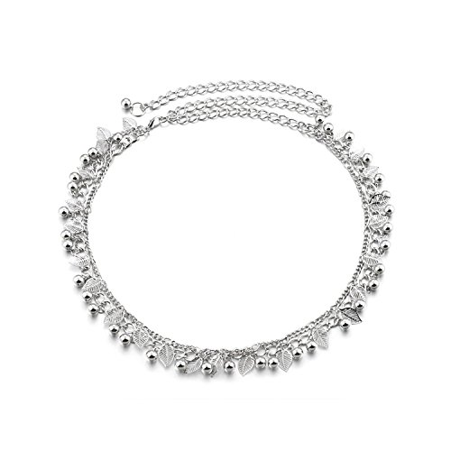 Torostra Womens Waistband Chain Belt New Fashion Plated Waist Chain Belt for Dress (Silver Double Chain Leaf)