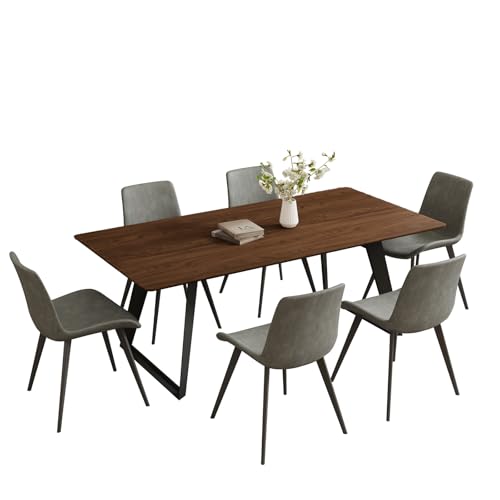 ZckyCine 63"-79" Extendable Dining Table Set for 6, Modern Walnut Color Table with 6 Brown Chairs, Retractable Wood Table and Chair Set for Kitchen and Dining Room - Image 3