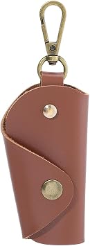 PU Leather Silencer Sleeve Key Holder Wrap Keychain for Motorcycle Portable Protective Keyring Cover Pouch with Snap Closure Leather Key Wrap Organizer for Men CarBrown