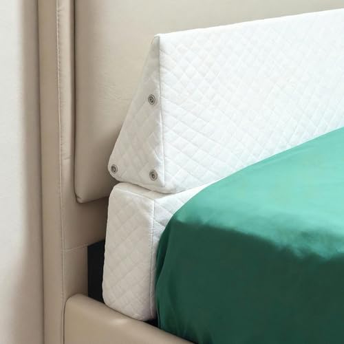 JZHLLA Foldable Pillow Wedge for Headboard Gap 60x6x6in White Cotton Bed Gap Filler with Snap-on Storage Bags Adjustable Pillow Wedge for Headboard Gap