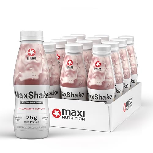 MaxiNutrition MaxShake Protein Milchshake Erdbeere, 12x 330ml, cremiger Eiweiß-Shake für unterwegs, 25g Protein, low fat & low carb, laktosefrei, ohne künstliche Aromen, Made in Germany MaxiNutrition MaxShake Protein Milchshake Erdbeere, 12x 330ml, cremiger Eiweiß-Shake für unterwegs, 25g Protein, low fat & low carb, laktosefrei, ohne künstliche Aromen, Made in Germany