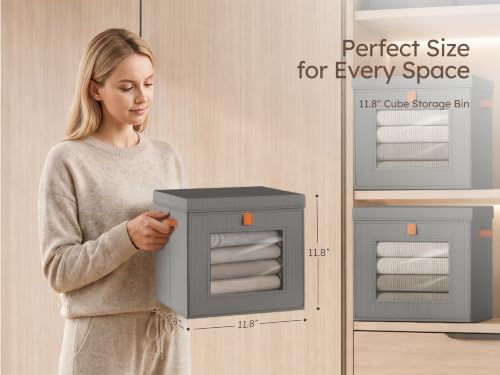 Image of Homsorout Cube Storage Bins with Lids - Front Opening, Clear Window, 4 Pack
