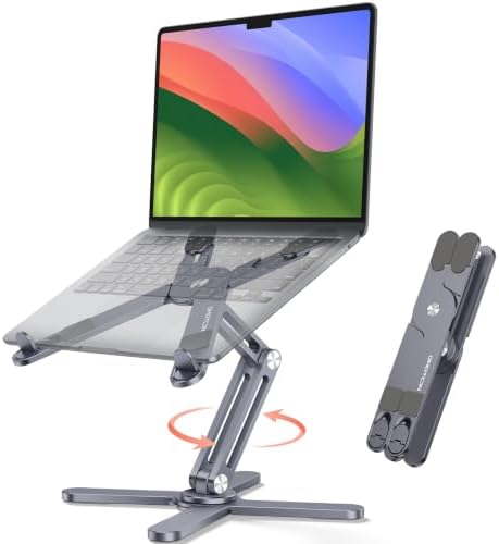OMOTON LA10 360° Rotating Laptop Stand Riser Foldable for Desk, Space Grey