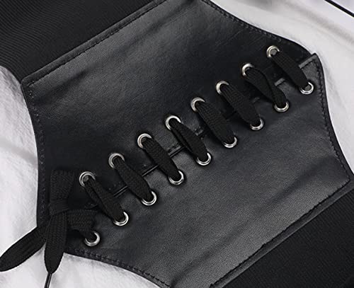1PCS Women Corset Belt Elastic Lace-up Waist Belt Tied Waspie Waist Belt Dress Girdle for Halloween Costume Daily Wear (Black)3