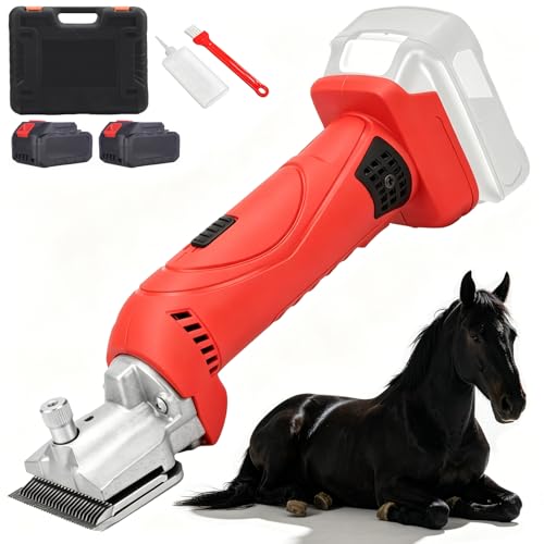 Tondeuse pour chevaux et bétail sans fil 21V avec 2 batteries et 6 vitesses réglables rouge
