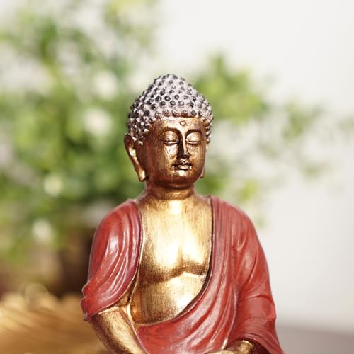 Image of PURE HOME + LIVING Dark Red Antique Gold Polyresin Sitting Buddha - Small Statue Decorative Showpiece Idol | Home Decor Items for Home Office Living Room and Gifts (Pack of 1)