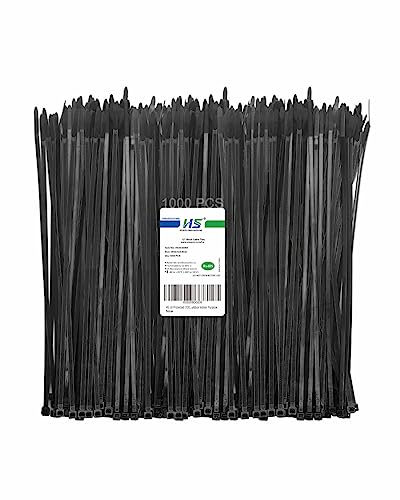 Image of HS 12 Inch Black Zip Ties 1000 Bulk Pack,Nylon Cable Ties 50 LB Strong Wire Tie Wraps Black UV Outdoor Purpose